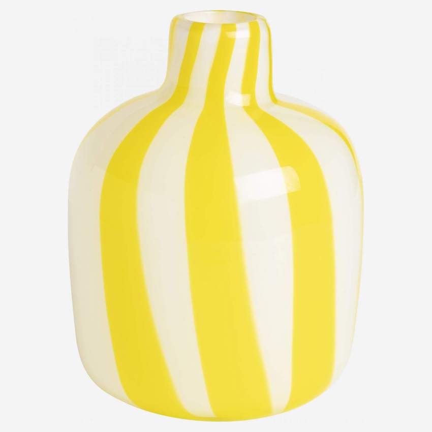 Vase en verre soufflé bouche - 13 x 16 cm - Rayures jaunes