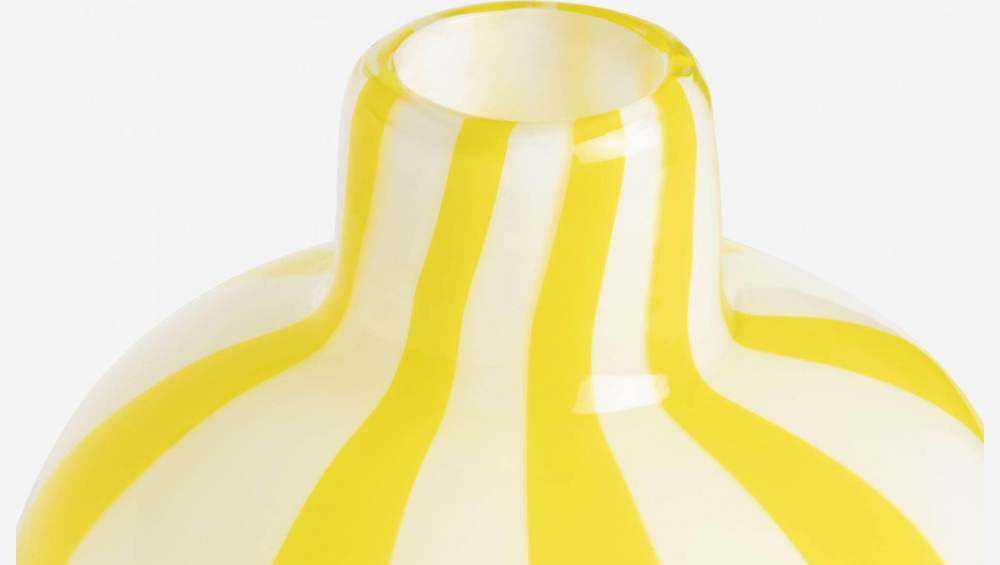 Vase aus mundgeblasenem Glas - 13 x 16 cm - Gelbes Streifenmuster