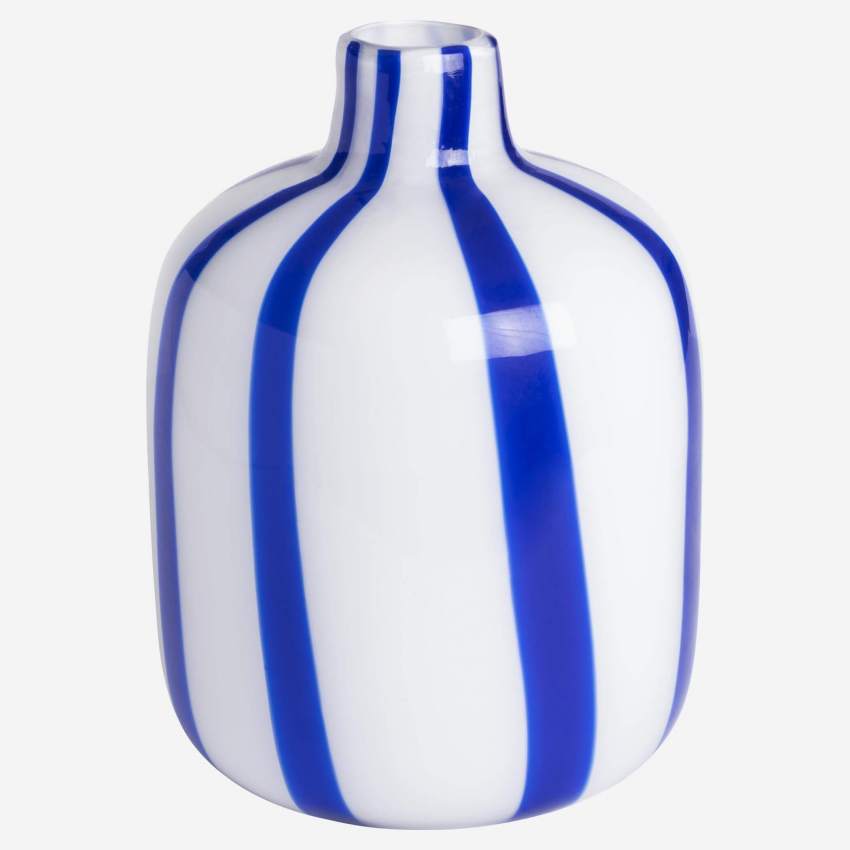 Vase aus mundgeblasenem Glas - 18 x 23 cm - Blaues Streifenmuster