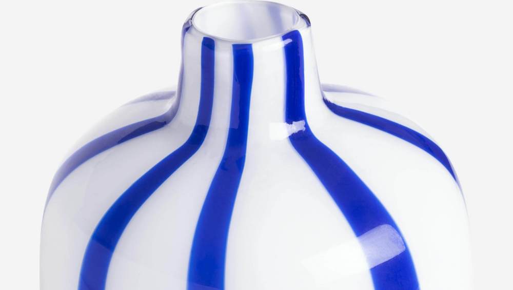 Vase en verre soufflé bouche - 18 x 23 cm - Rayures bleues