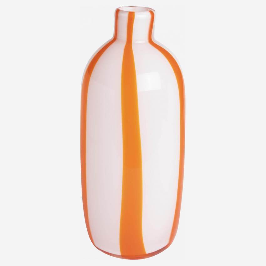 Vase aus mundgeblasenem Glas - 14 x 32 cm - Orangefarbenes Streifenmuster