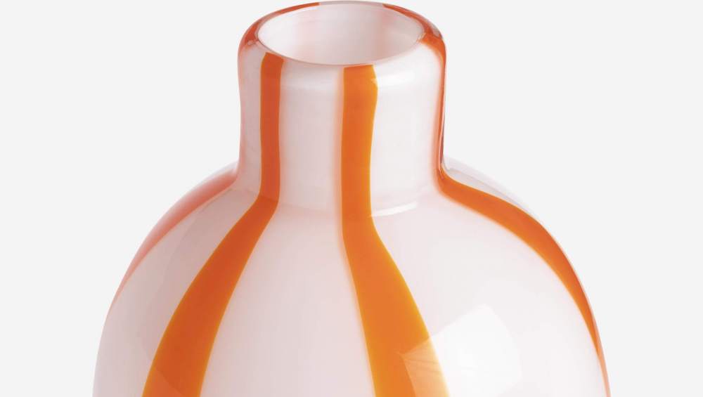 Jarrón de vidrio soplado a mano - 14 x 32 cm - Rayas naranjas
