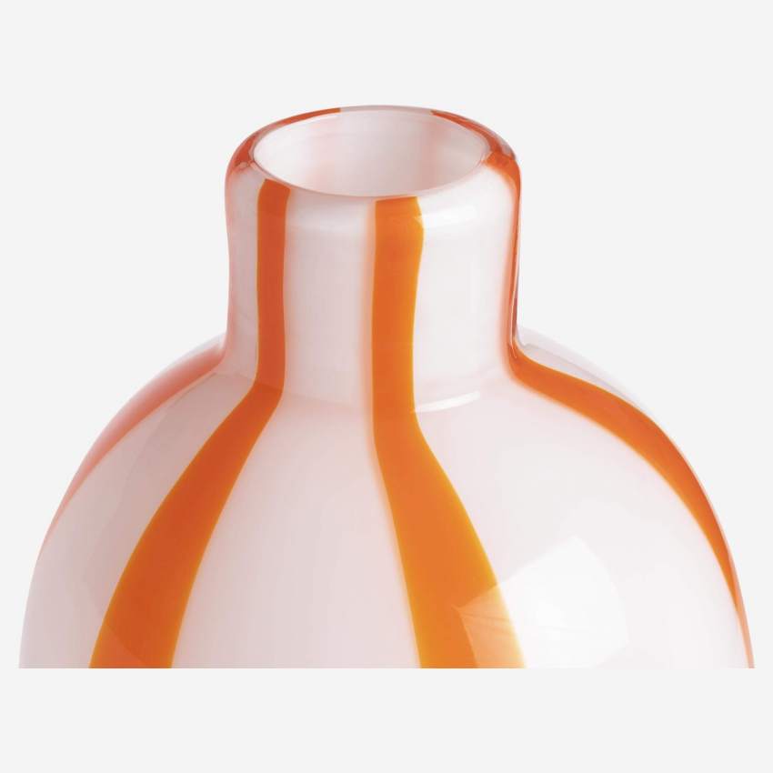 Vase aus mundgeblasenem Glas - 14 x 32 cm - Orangefarbenes Streifenmuster