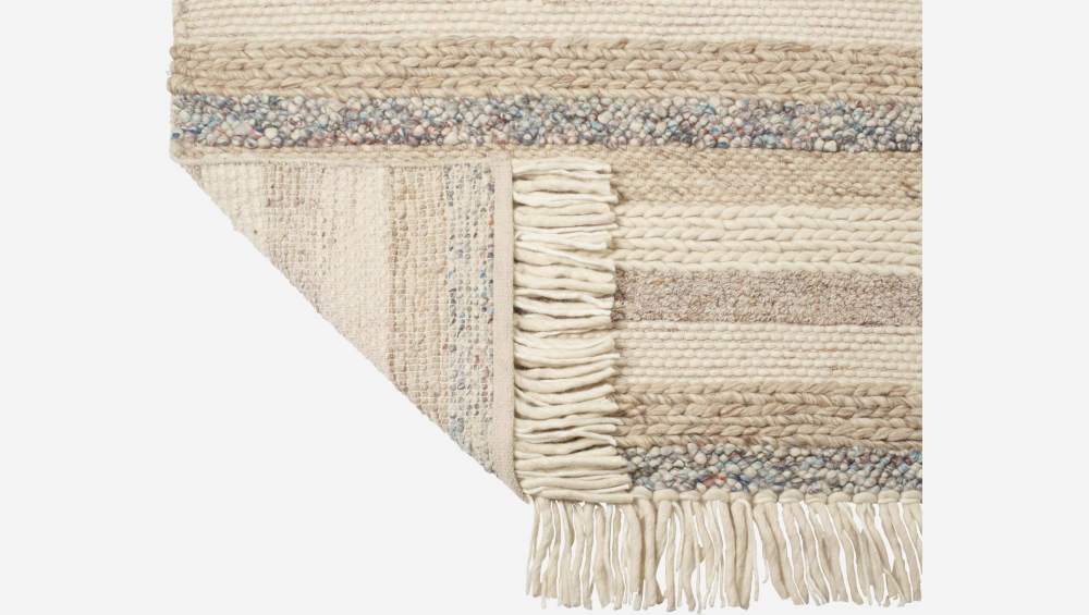 Tappeto in lana intrecciata e a maglia con frange - 170 x 240 cm - Beige