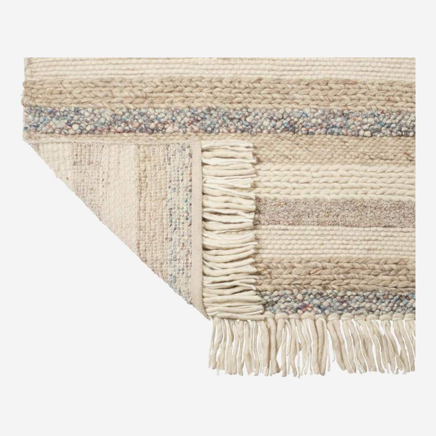 Alfombra de lana tejida y tricotada con flecos - 170 x 240 cm - Beige