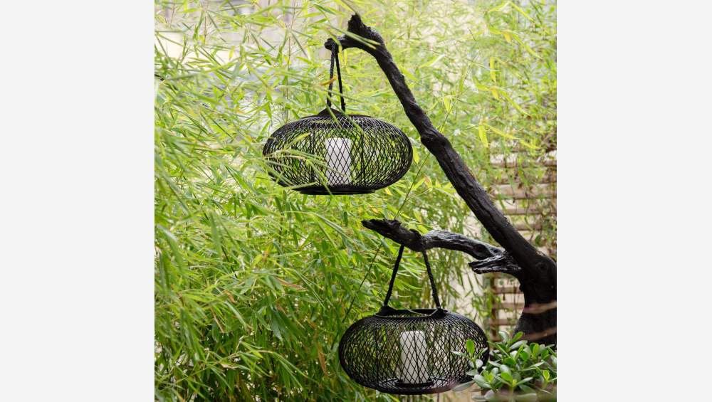 Lantaarn van bamboe - 21 cm - Zwart