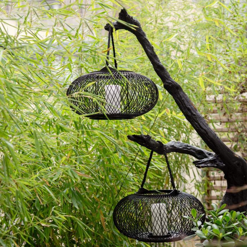 Lanterna em bambu - 41 cm - Preto