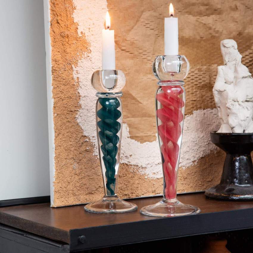 Kerzenständer aus Glas - 25 cm - Dunkelgrün