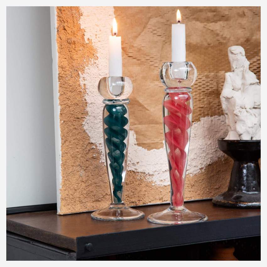 Kerzenständer aus Glas - 25 cm - Dunkelgrün