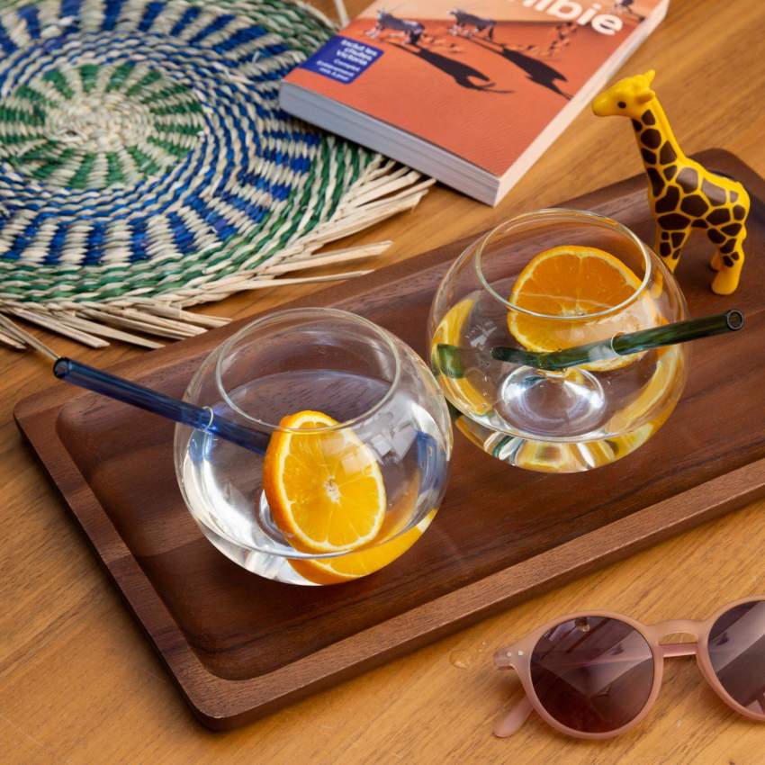 Set van 2 cocktailglazen van glas met rietje – 450 ml - Transparant