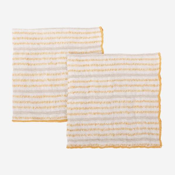 Lot de 2 serviettes de table en lin - 40 x 40 cm - Blanc et orange