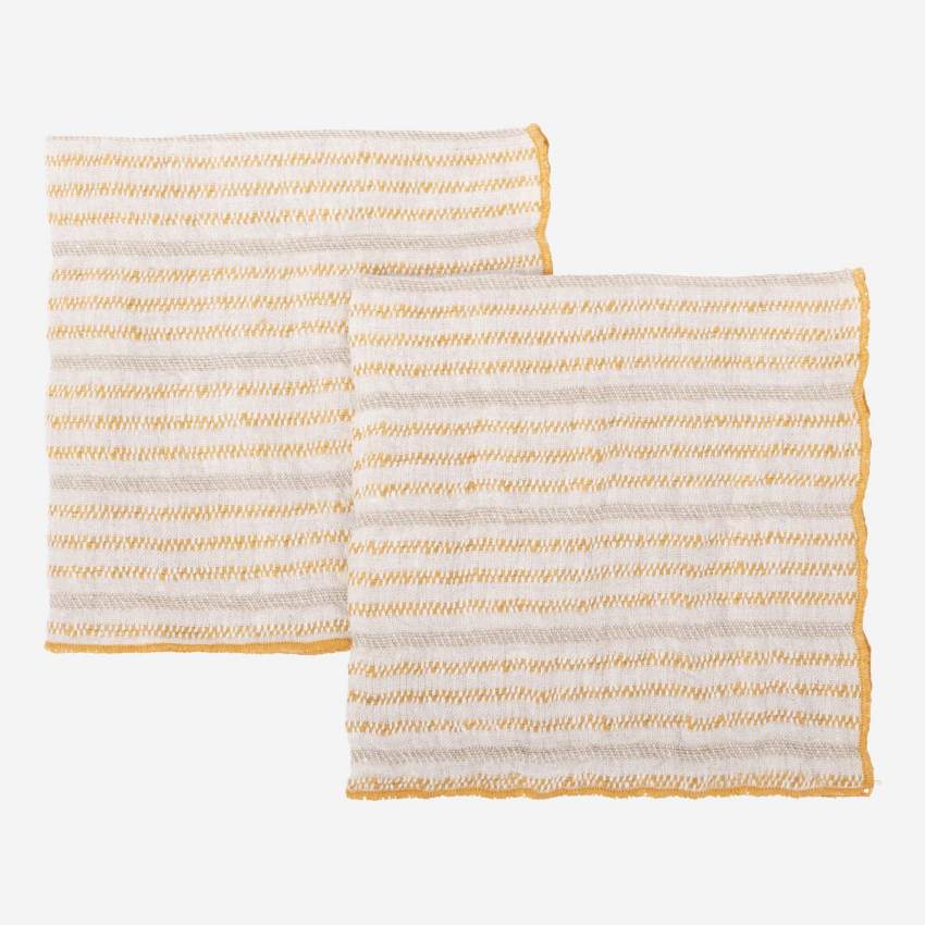 Set 2 servetten van linnen - 40 x 40 cm - Wit en oranje