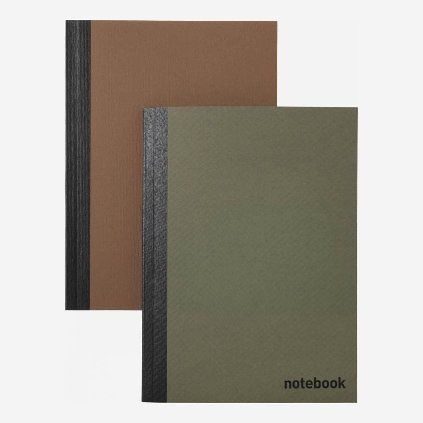 Set di 2 quaderni in carta - 48 pagine - Khaki e marrone