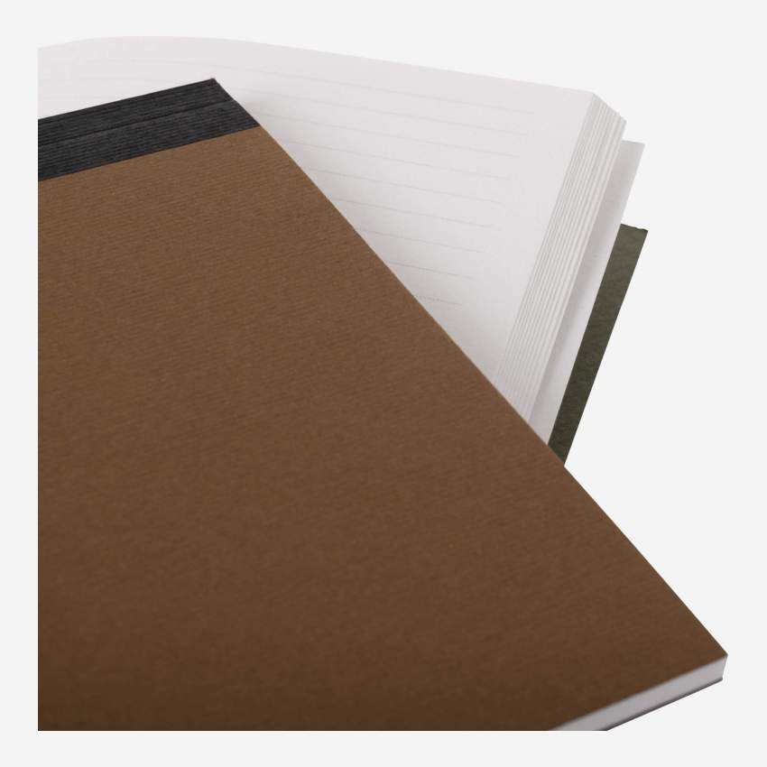 Lot de 2 carnets en papier - 48 pages - Kaki et marron