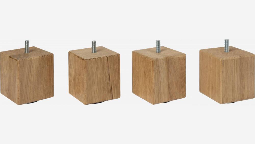 Set van 4 kubusvormige bedpoten van eikenhout - 8,5 cm - Naturel