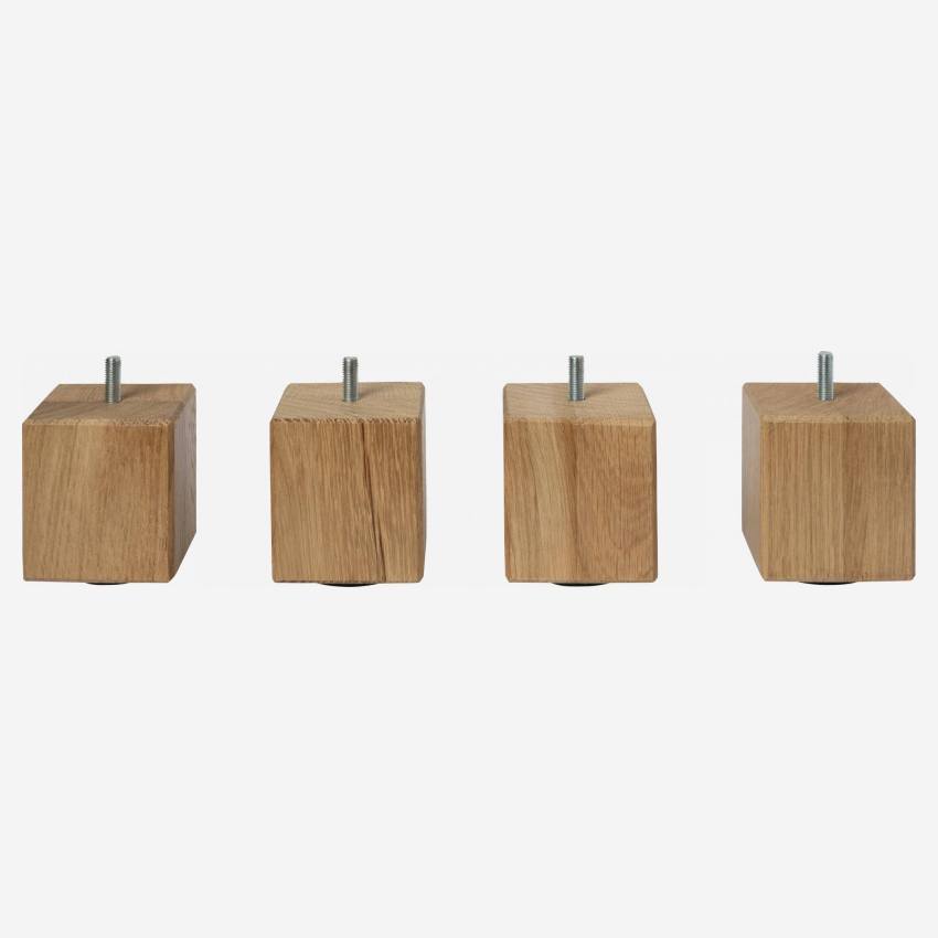Set van 4 kubusvormige bedpoten van eikenhout - 8,5 cm - Naturel