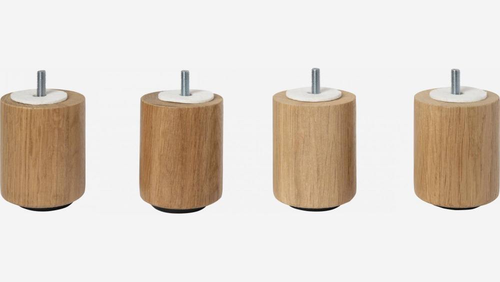 Set van 4 cilindervormige bedpoten van eikenhout - 8,5 cm - Naturel