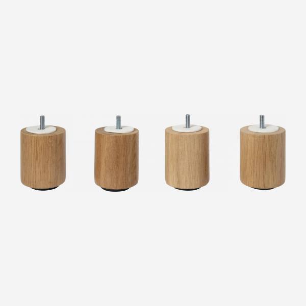 Set van 4 cilindervormige bedpoten van eikenhout - 8,5 cm - Naturel