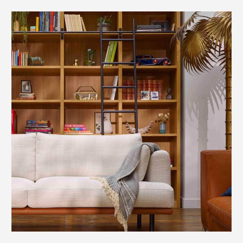 Bücherregal aus Eiche mit abnehmbarer Leiter - Naturfarben