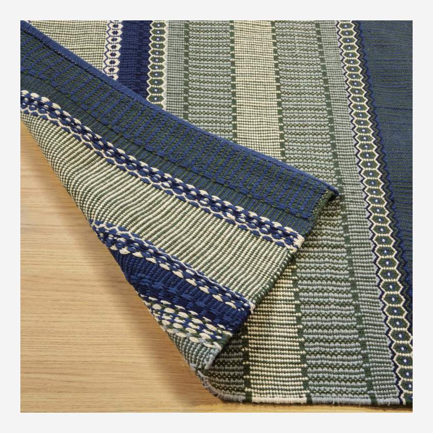 Tapete de algodão tecido à mão - 120 x 180 cm - Verde e azul