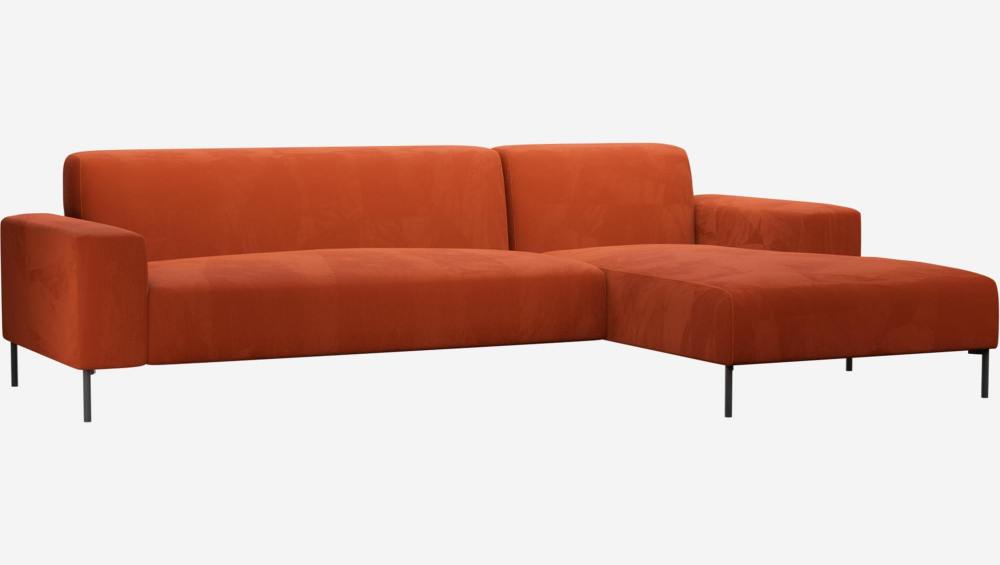 Canapé d'angle avec méridienne droite en velours - Orange