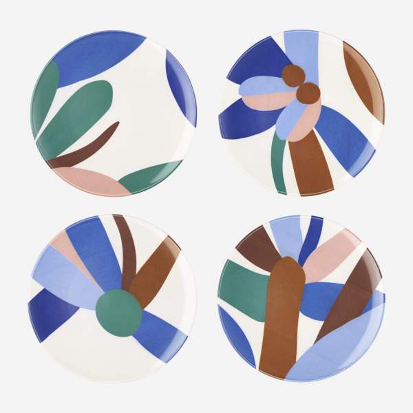 Set di 4 piatti da dessert in maiolica - 24 cm - Multicolore - Design di Floriane Jacques