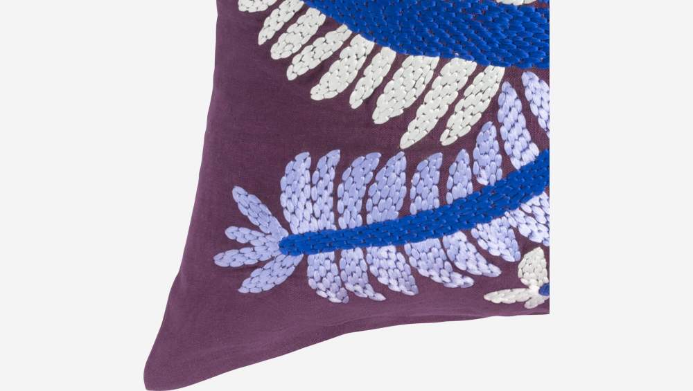 Cuscino in lino ricamato a mano - 45 x 45 cm -Motivo foglie - Design by Floriane Jacques