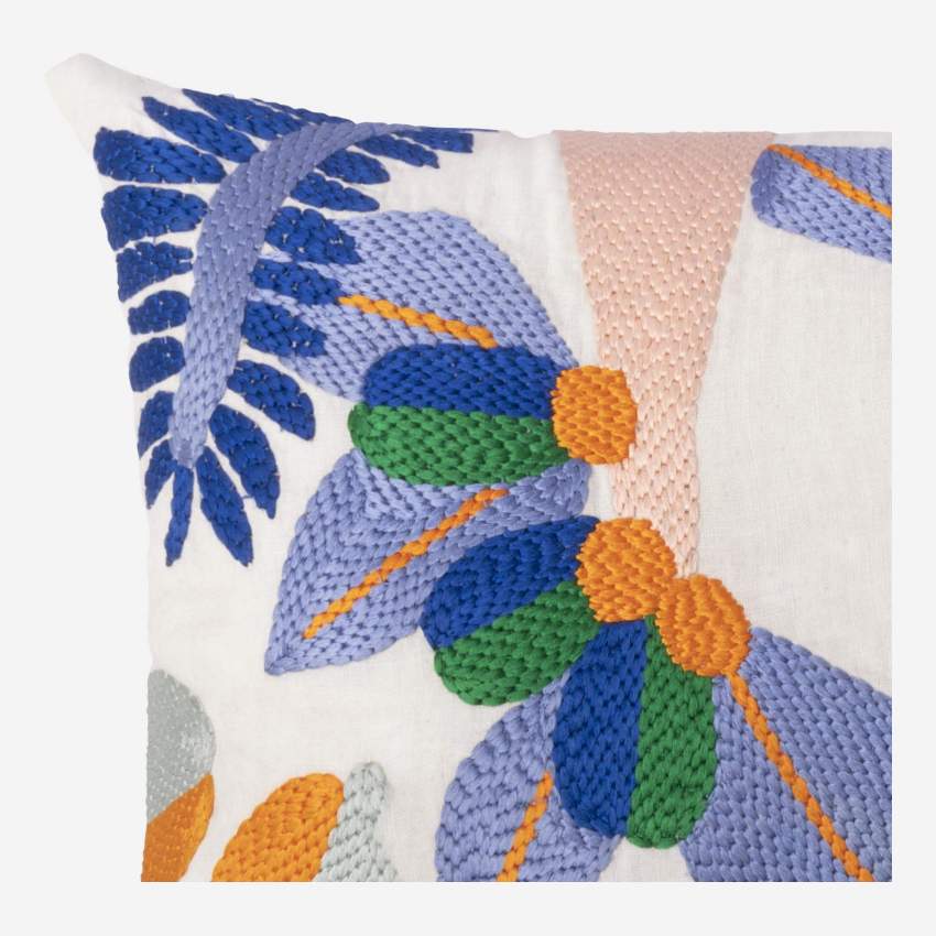 Cuscino in lino ricamato a mano - 40 x 60 cm -Motivo fiori - Design by Floriane Jacques