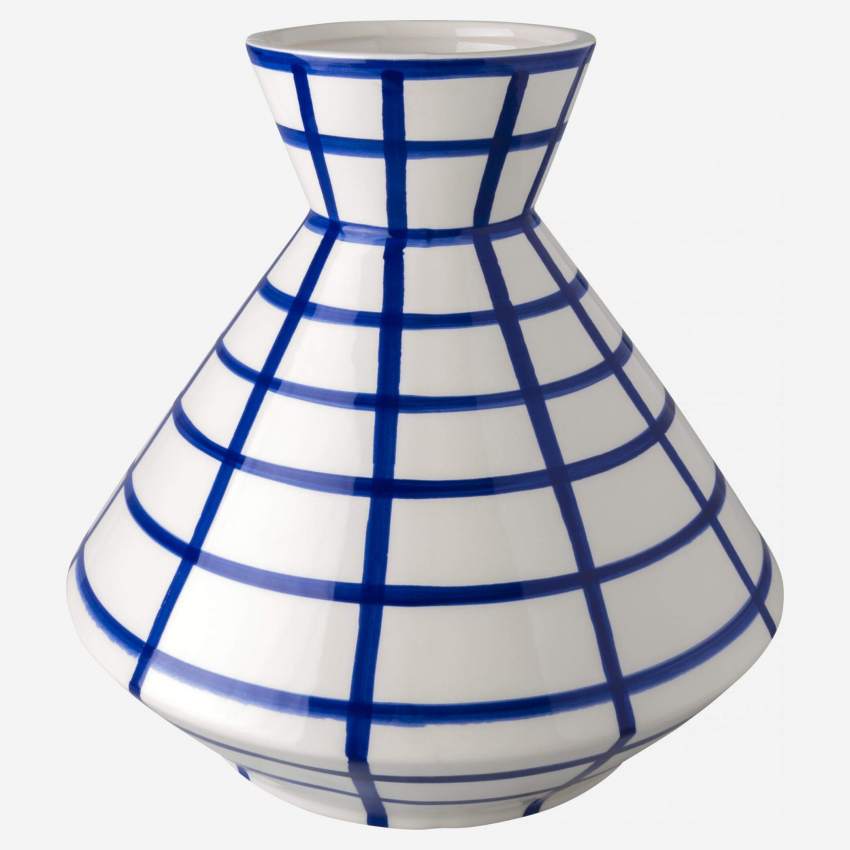 Vase en céramique - 23,5 x 23,5 cm - Motif lignes bleues