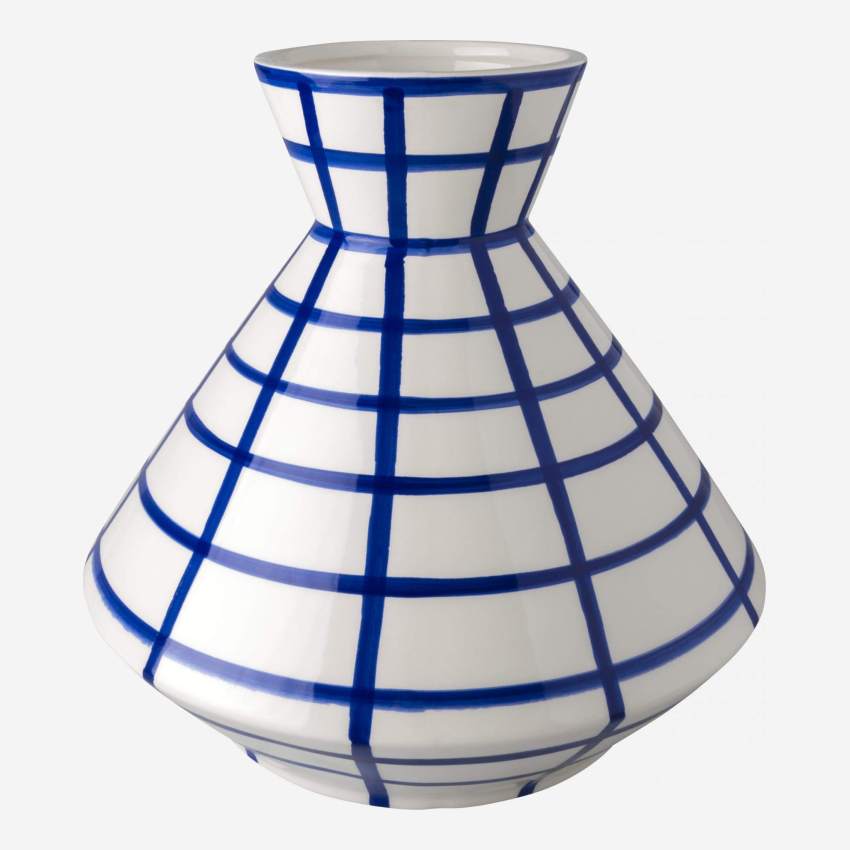 Vaso in ceramica - 23,5 x 23,5 cm - Motivo a linee blu
