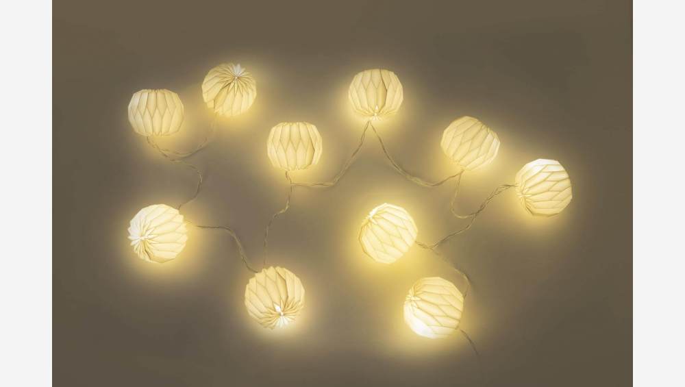 Decoração de Natal - Grinalda com luzes e bolas em papel - 10 LED 