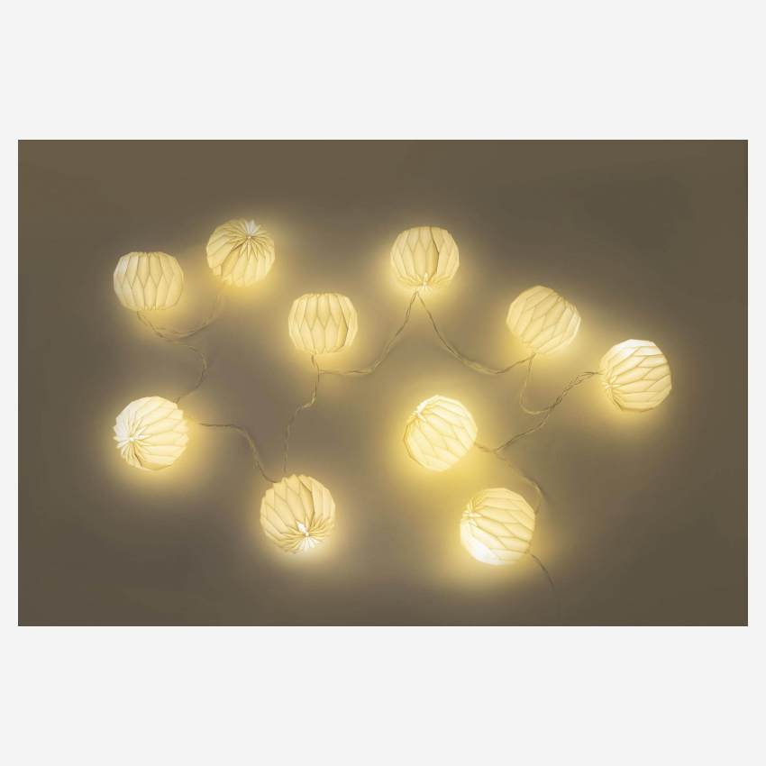 Decoração de Natal - Grinalda com luzes e bolas em papel - 10 LED 