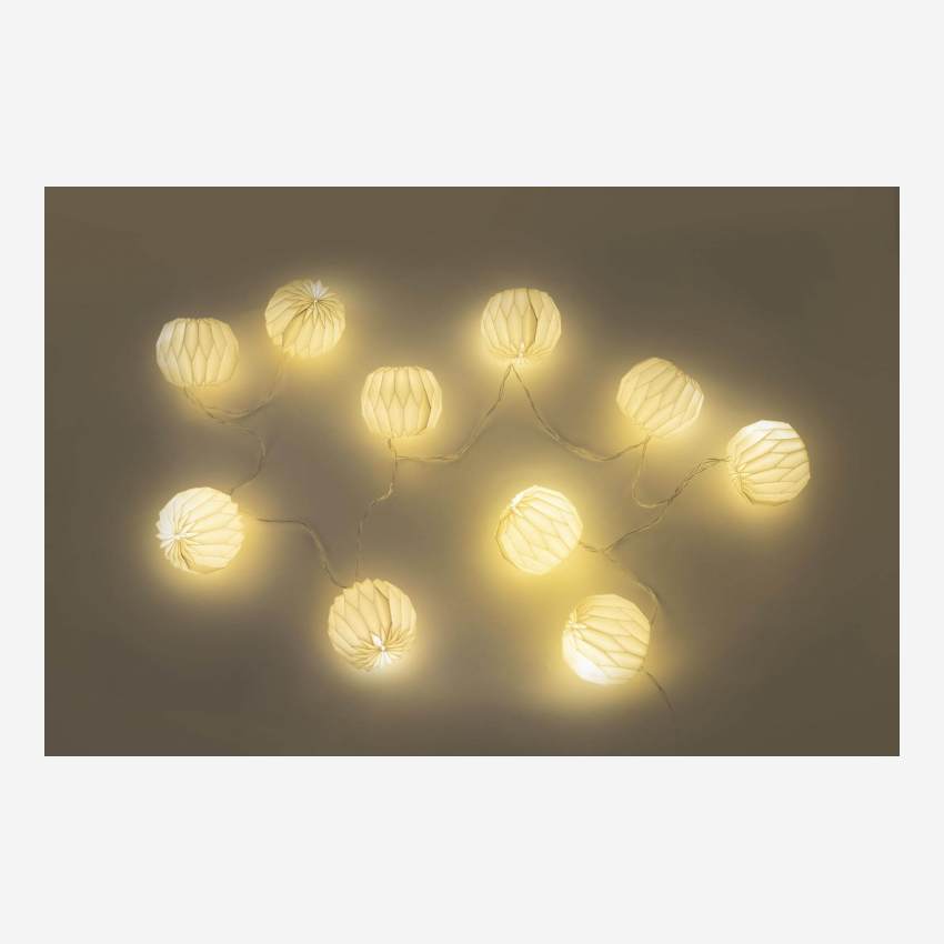 Weihnachtsdekoration - Lichterkette mit Papierkugeln - 10 LEDs
