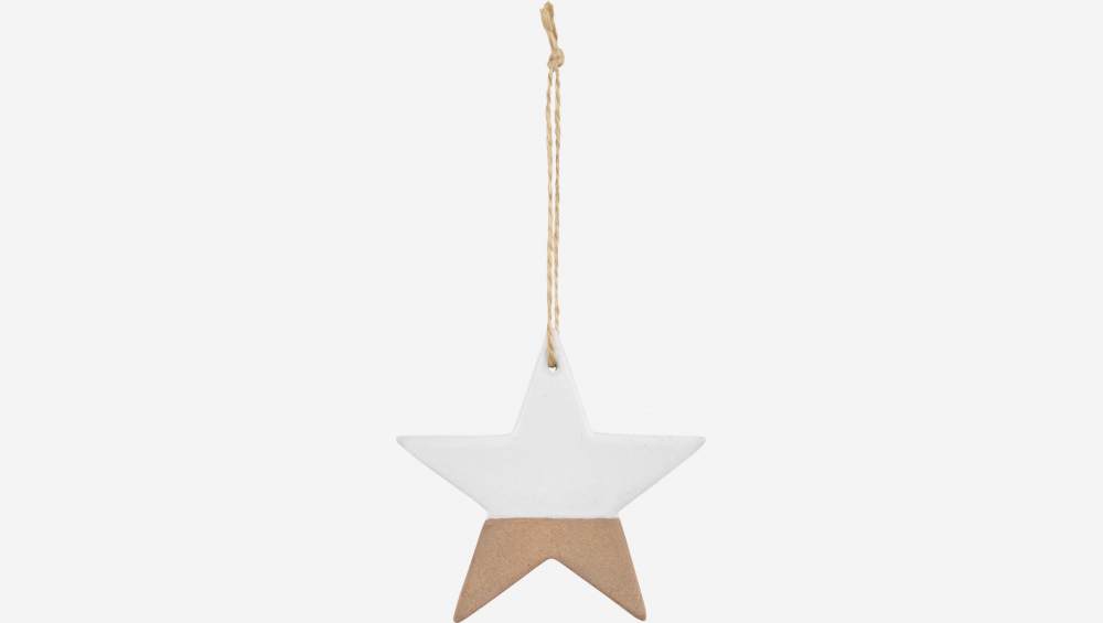 Decoração de Natal - Estrela de porcelana para pendurar - Branco e dourado