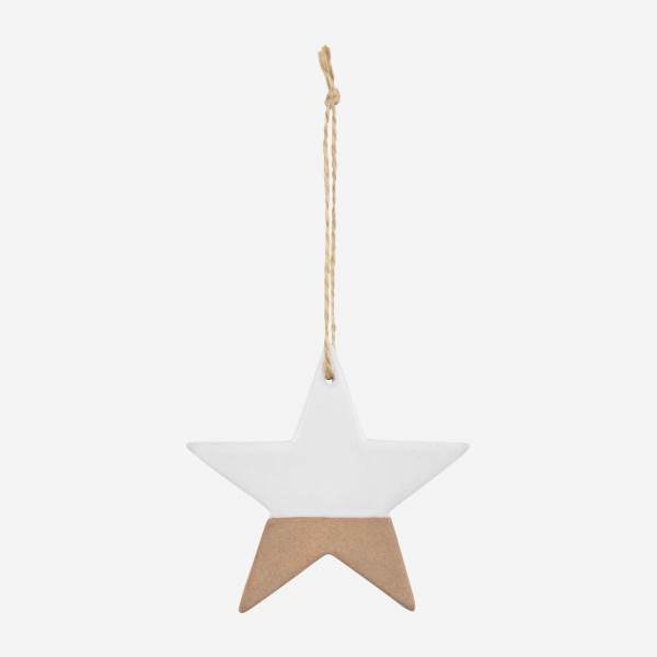 Decoración de Navidad - Estrella de porcelana para colgar - Blanco y marrón