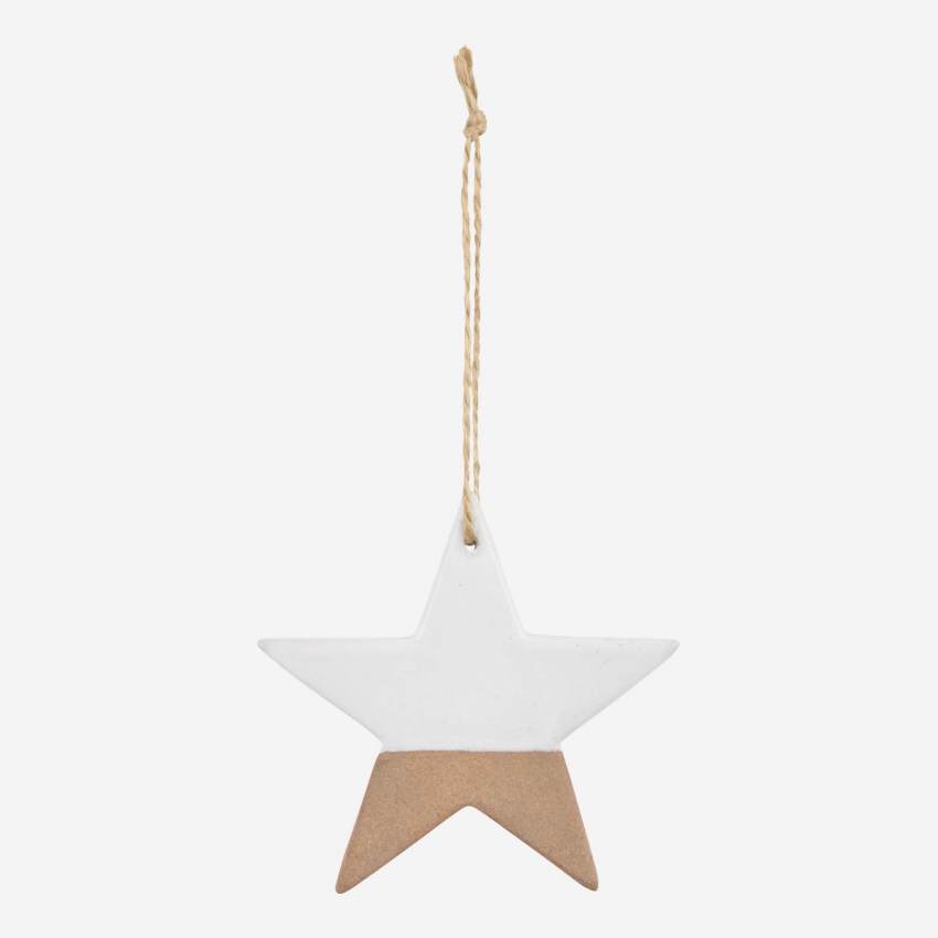 Decoração de Natal - Estrela de porcelana para pendurar - Branco e dourado