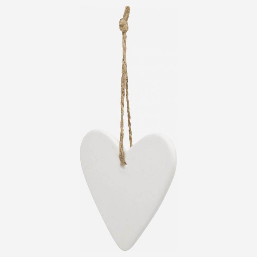 Decoración de Navidad - Corazón de porcelana para colgar - Blanco 