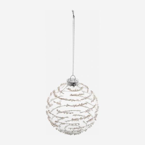 Decorazione natalizia - Palla di vetro con perline a spirale - Trasparente