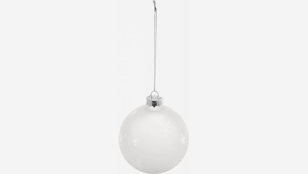 Decoração de Natal - Bola de vidro com motivo estrela coberta de gelo - Branco 