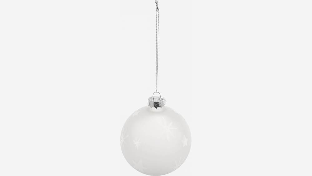 Decorazione natalizia - Palla in vetro con motivo a stella smerigliata - Bianco