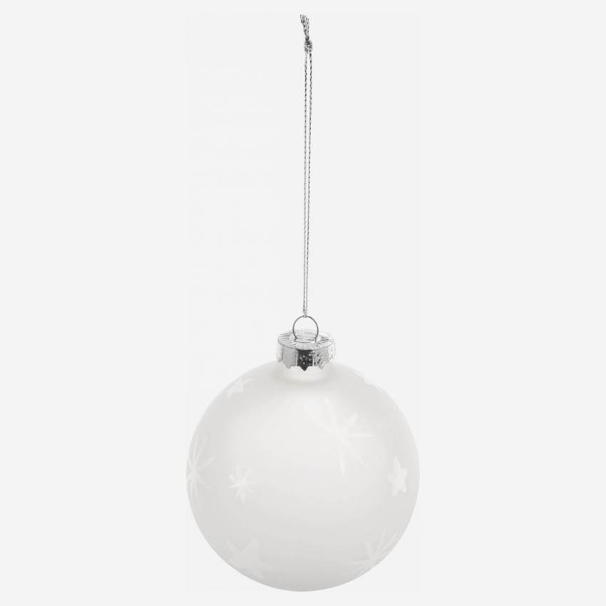 Decoração de Natal - Bola de vidro com motivo estrela coberta de gelo - Branco 