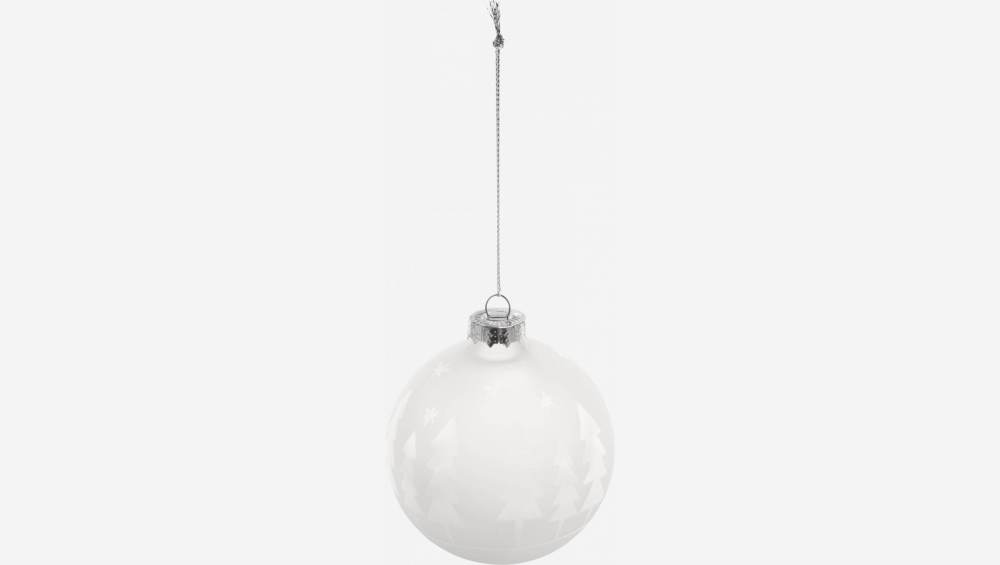Weihnachtsdekoration - Glaskugel mit gefrostetem Tannenbaum - Weiß