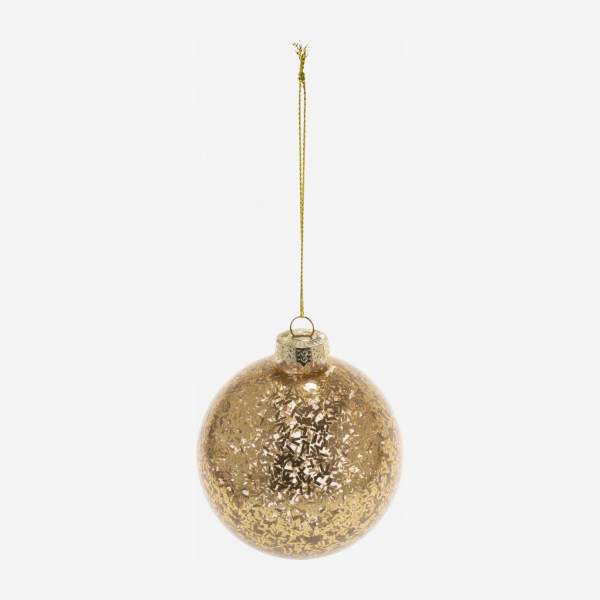 Kerstdecoratie - Glazen kerstbal met glitters - Goudkleurig 