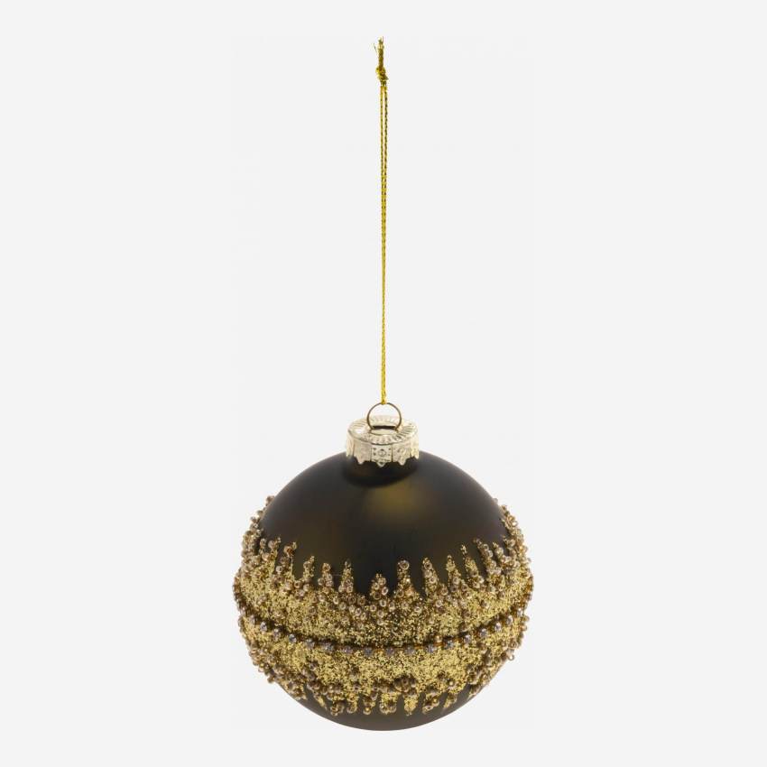 Décoration de Noël - Boule en verre avec perles - Noir 