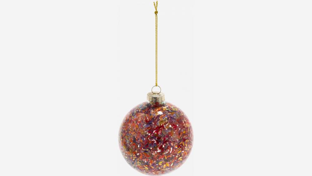 Kerstdecoratie - Glazen kerstbal met glitters - Meerkleurig 