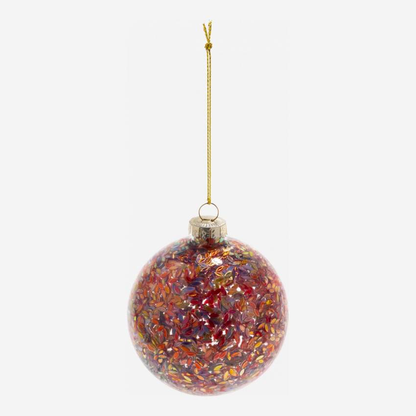 Kerstdecoratie - Glazen kerstbal met glitters - Meerkleurig 
