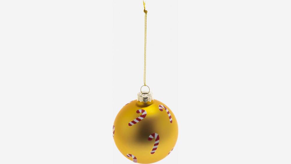 Decoração de Natal - Bola de vidro com motivo bengala - Dourado 