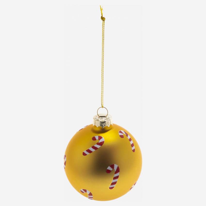 Decoración de Navidad - Bola de vidrio con bastón de caramelo - Dorado 