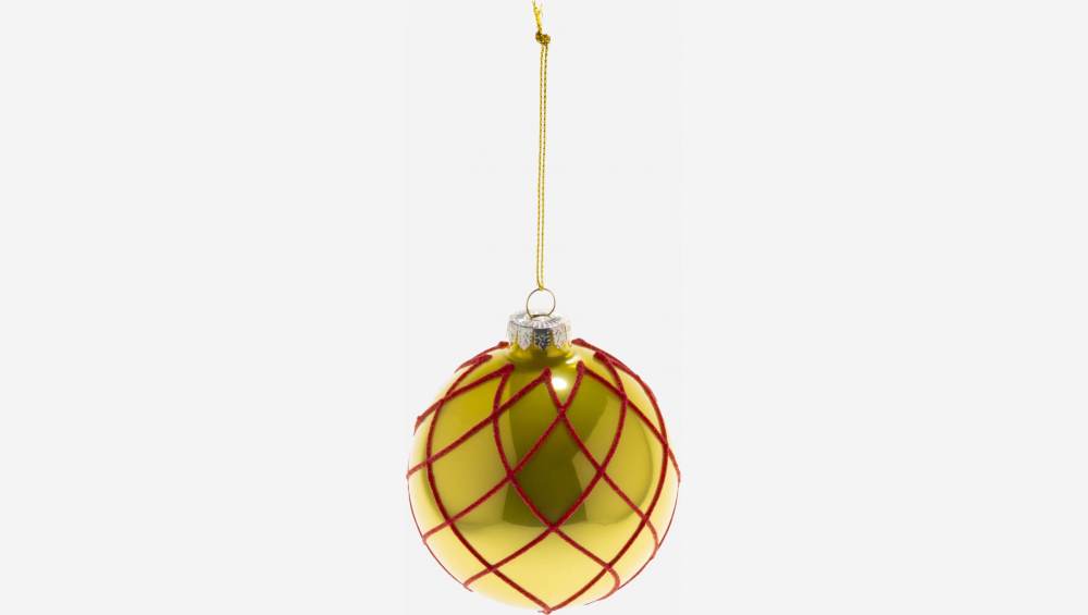 Weihnachtsdekoration - Glaskugel mit rotem Netz - Gold