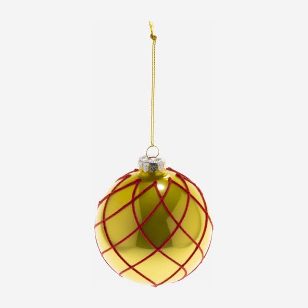 Decoração de Natal - Bola de vidro com rede vermelha - Dourado 